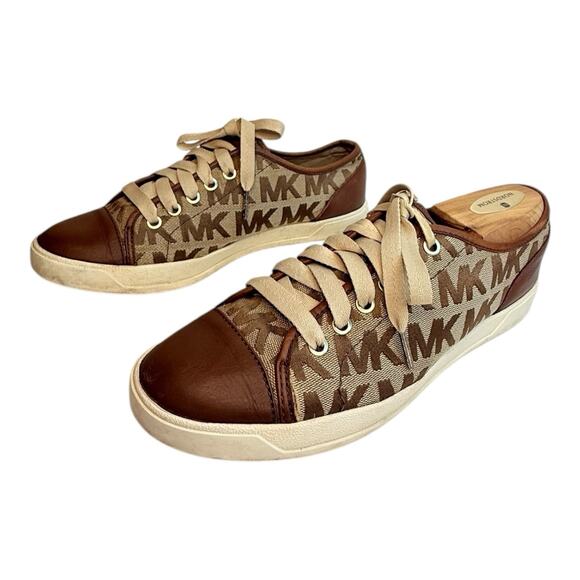 Michael Kors Shoes - Michael Kors City Tan Brown Mk Signature Monogram Sneaker Shoe Women’s Size 10
